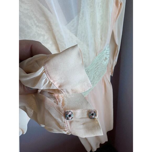 Vintage 1930s Robe Nightgown Set Peignoir Pale Pink Ivory Small sz 2 Lace Hobert - Picture 6 of 9